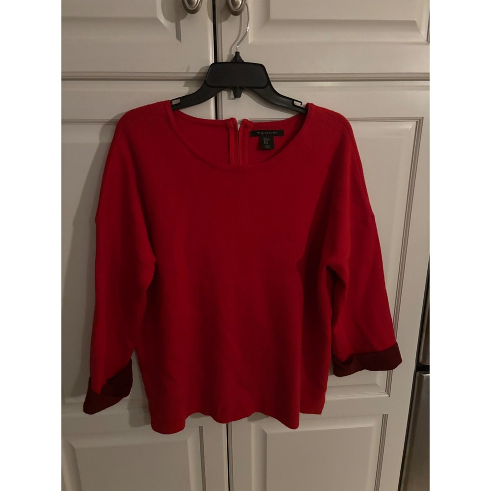 Tahari Red 3/4 Sleeve‎ Knit Top XL Womens Casual Career Blouse